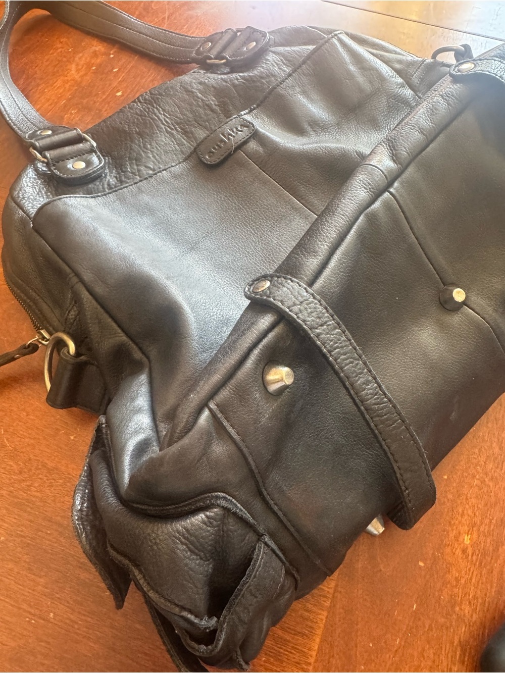 Oushka London Black Leather Shoulder Tote Bag - Picture 9 of 10